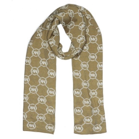 MICHAEL Michael Kors Logo MK Brown Cream Women's One Size Fits All Scarf - Picture 1 of 6